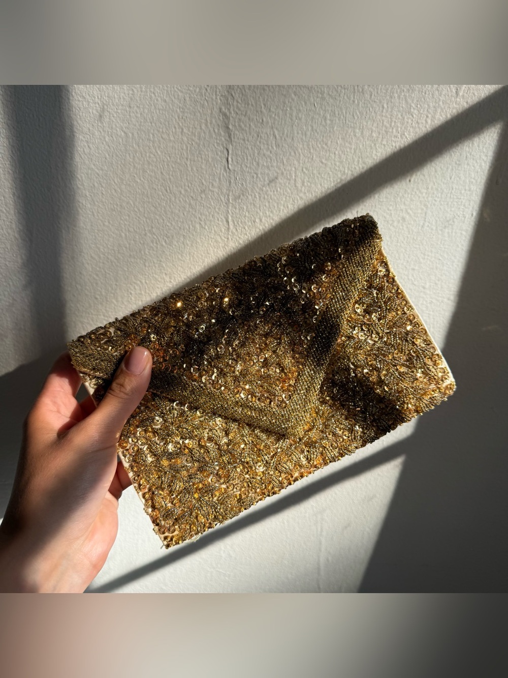 Gold Sequin Envelope Clutch Handbag
